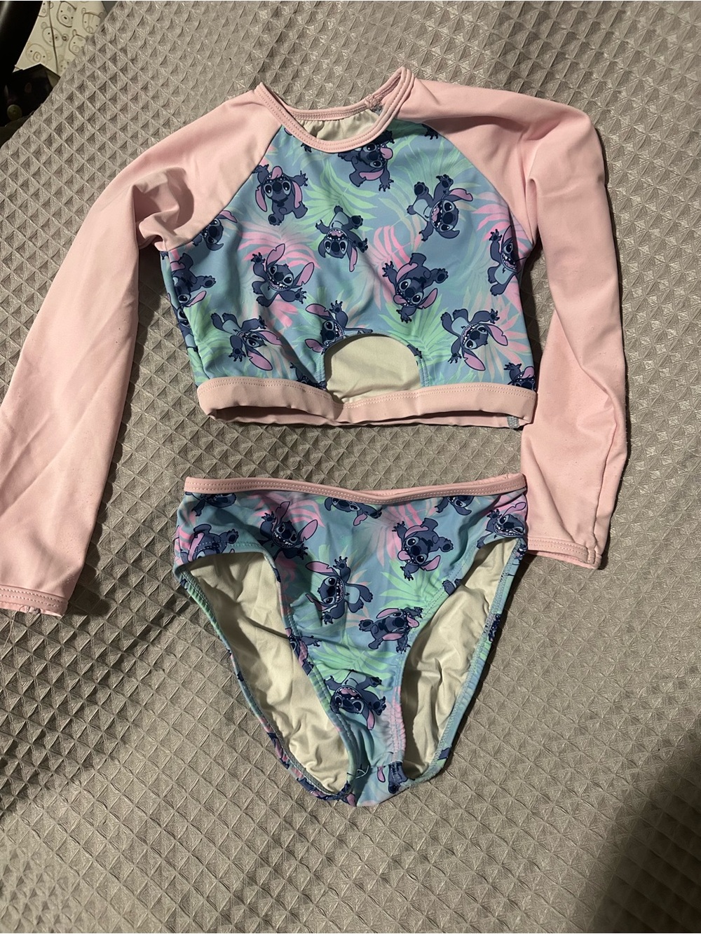 Disney Pink & Blue Stitch Raglan Long Sleeve Rash Guard Swim Set